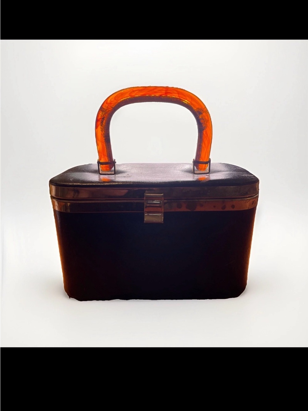 Julius Resnick JR Black Box Handbag Lucite Handle Red Interior